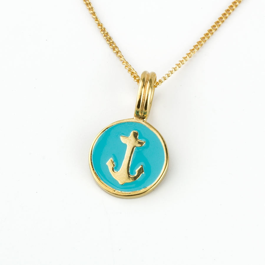 Anchor Badge Necklace - Gold & Aqua - FINAL SALE