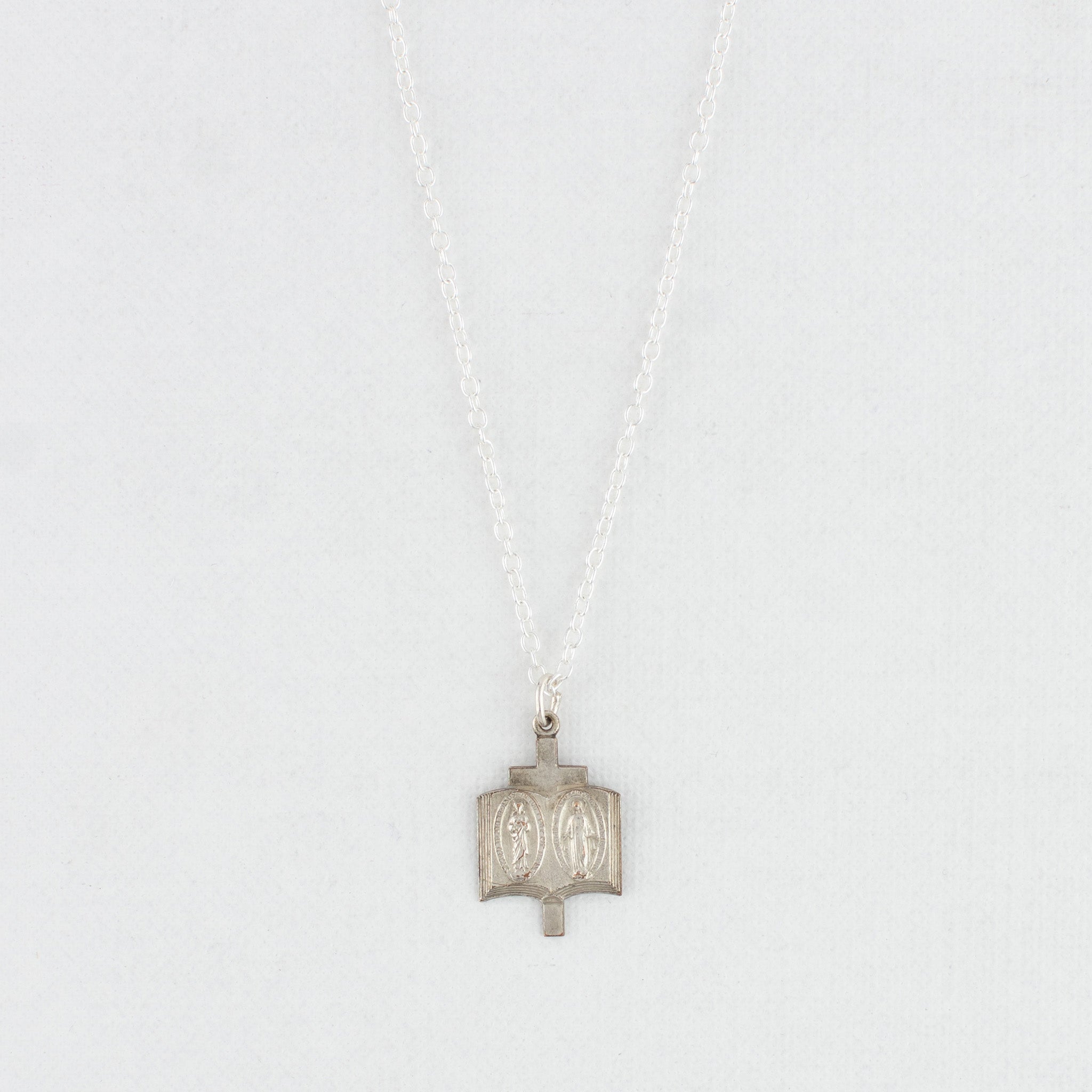 Vintage Miraculous Mary & Sacred Heart Book Medal v185