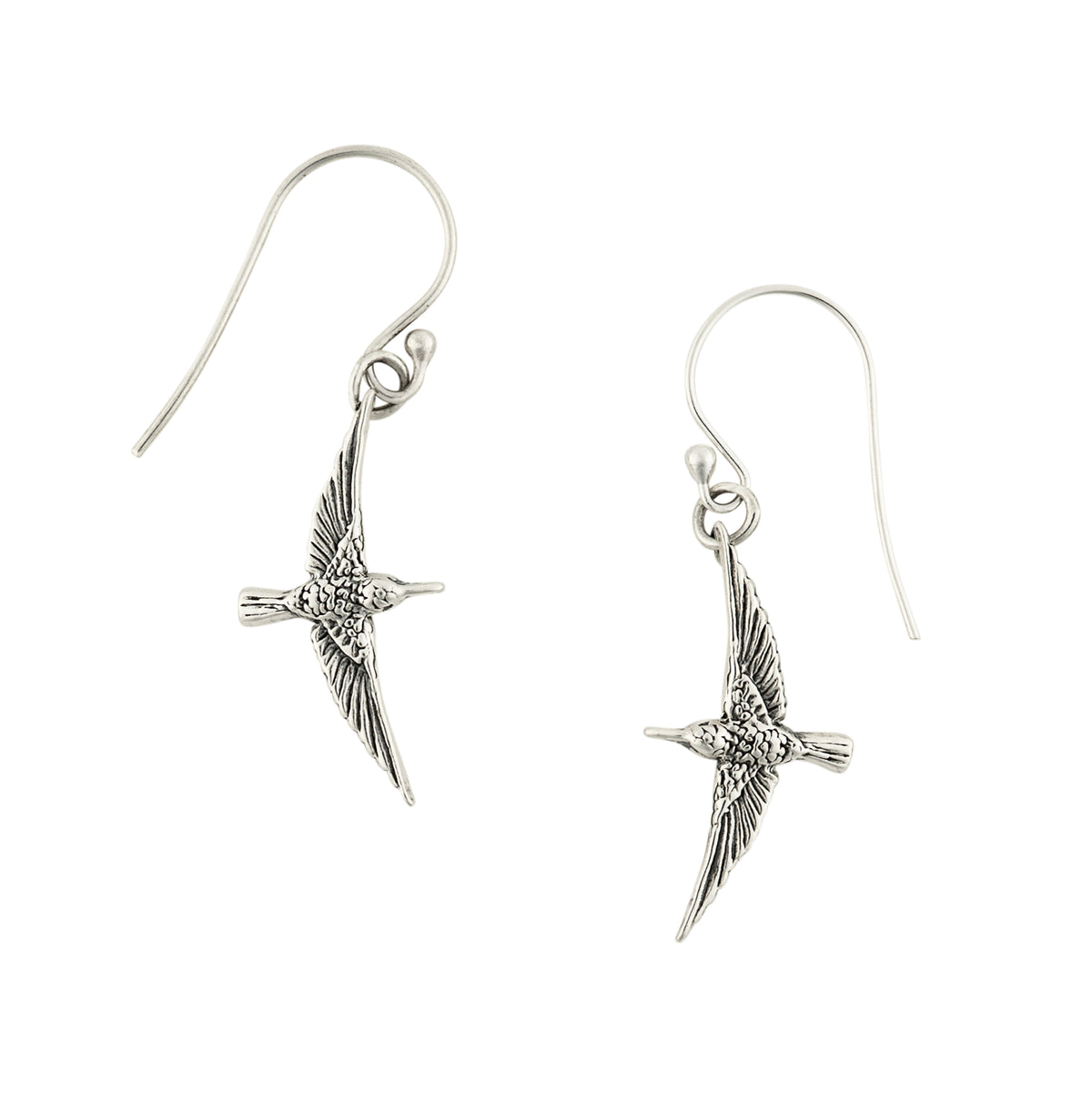 Lucky Hummingbird Earrings in Antiqued Silver