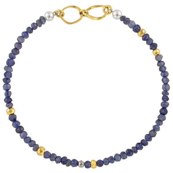 Pyrite's Booty Bracelet in Iolite with Gold Linked Rings