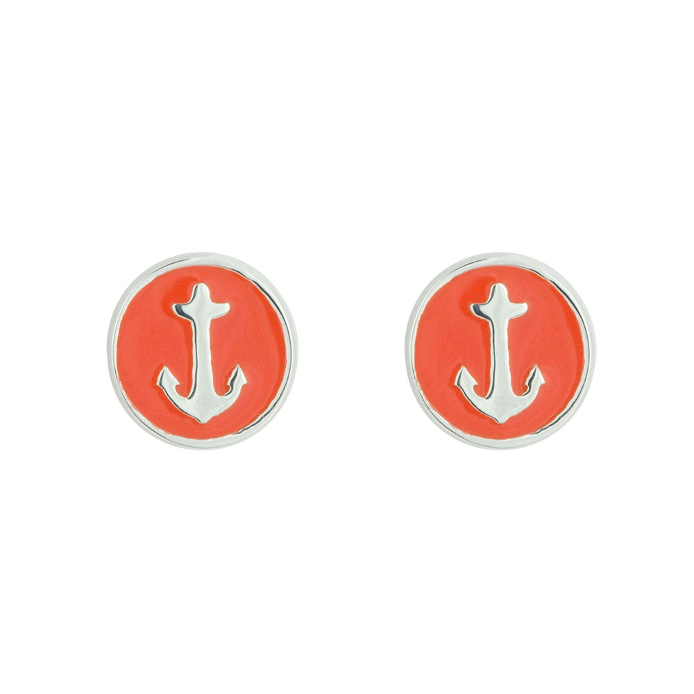 Anchor Badge Earring - Silver & Coral - FINAL SALE