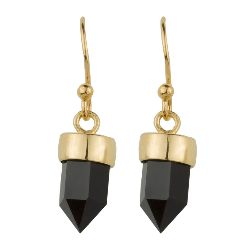 Gold And Black Onyx Prism Point Hook Earrings