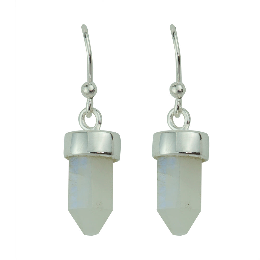Silver And Moonstone Prism Point Hook Earrings - FINAL SALE