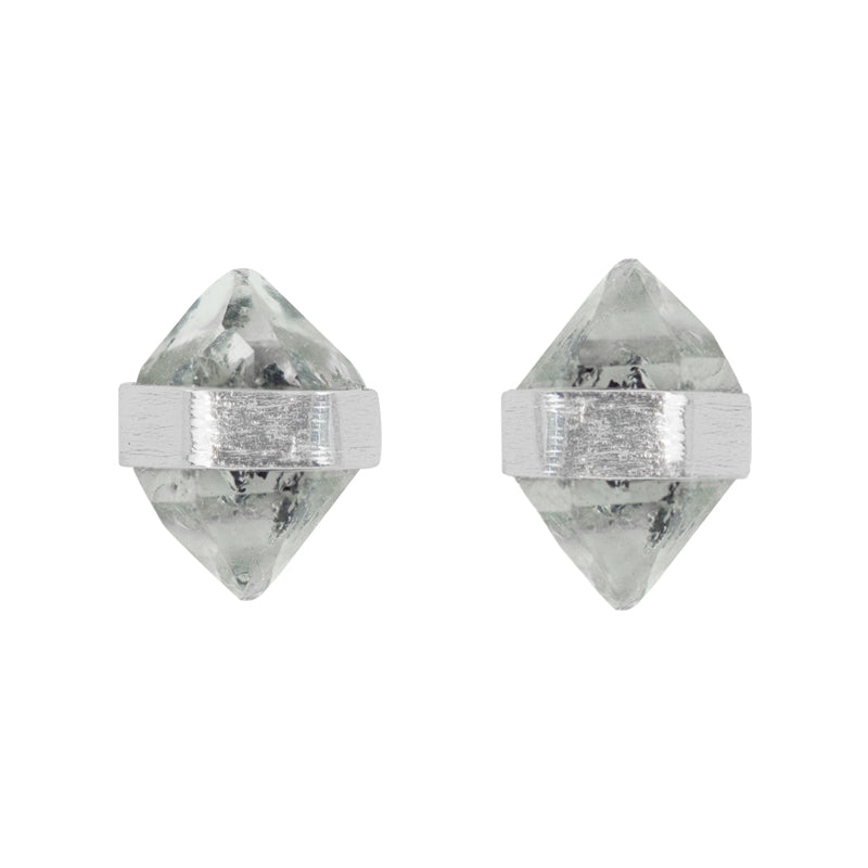 Banded Herkimer Diamond Post Earrings in Silver