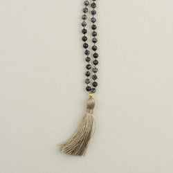 Snowflake Obsidian Mala with Beige Tassel