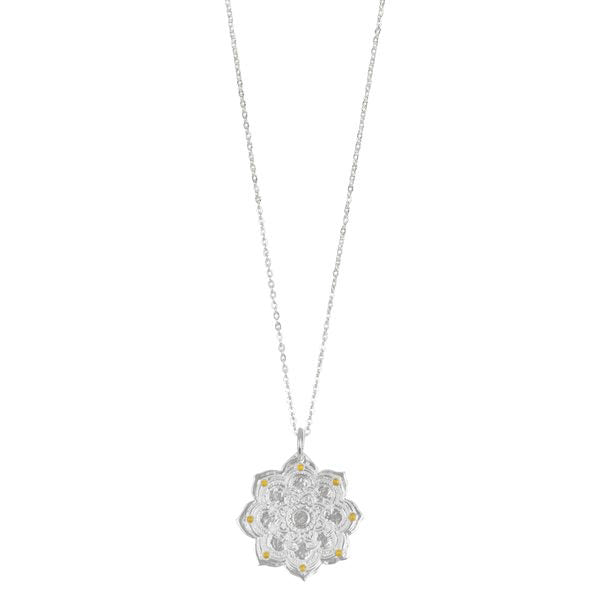 Lotus Bloom Mandala Necklace in Silver