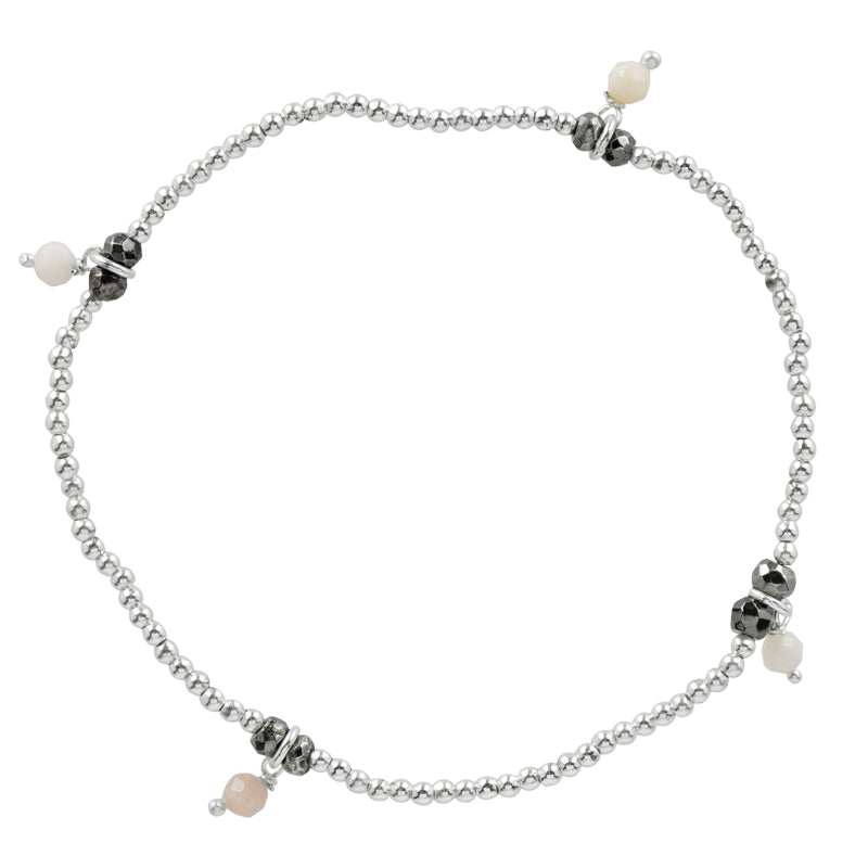 Pyrite's Booty Bracelet in Silver, Pink Opal & Antiqued Silver