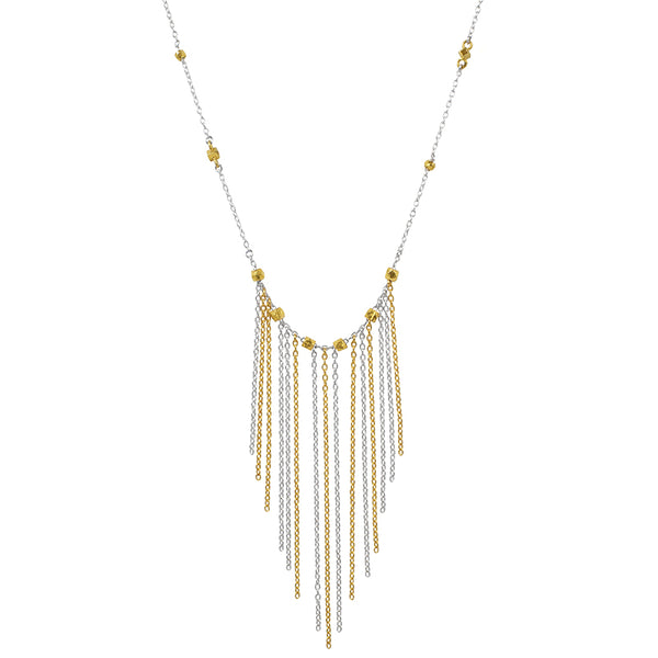 Falling Fringe Necklace in Silver & Gold