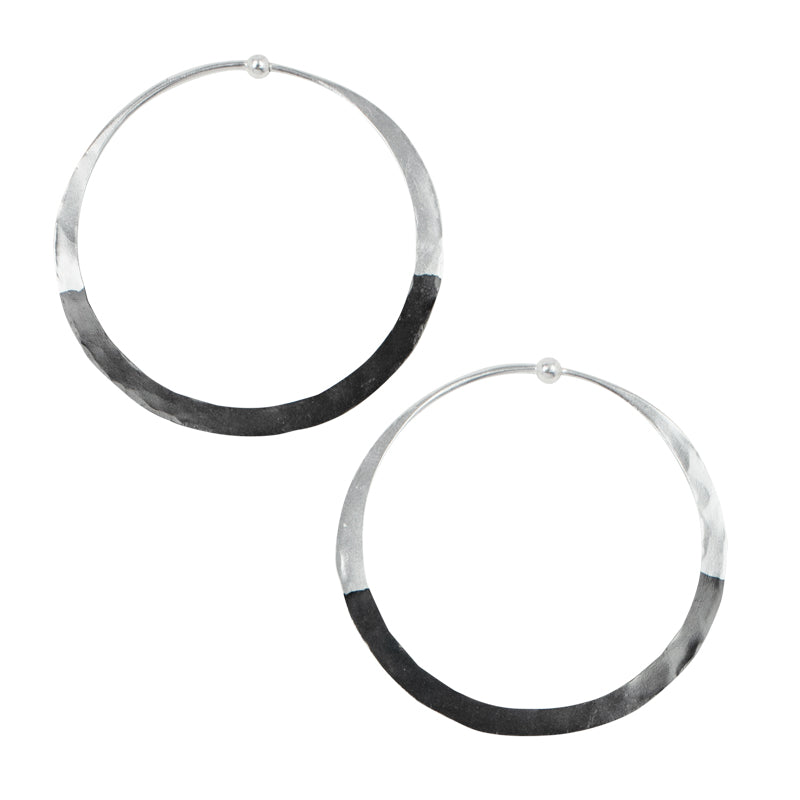 Rhodium Dipped Hammered Hoops in Silver - 2"