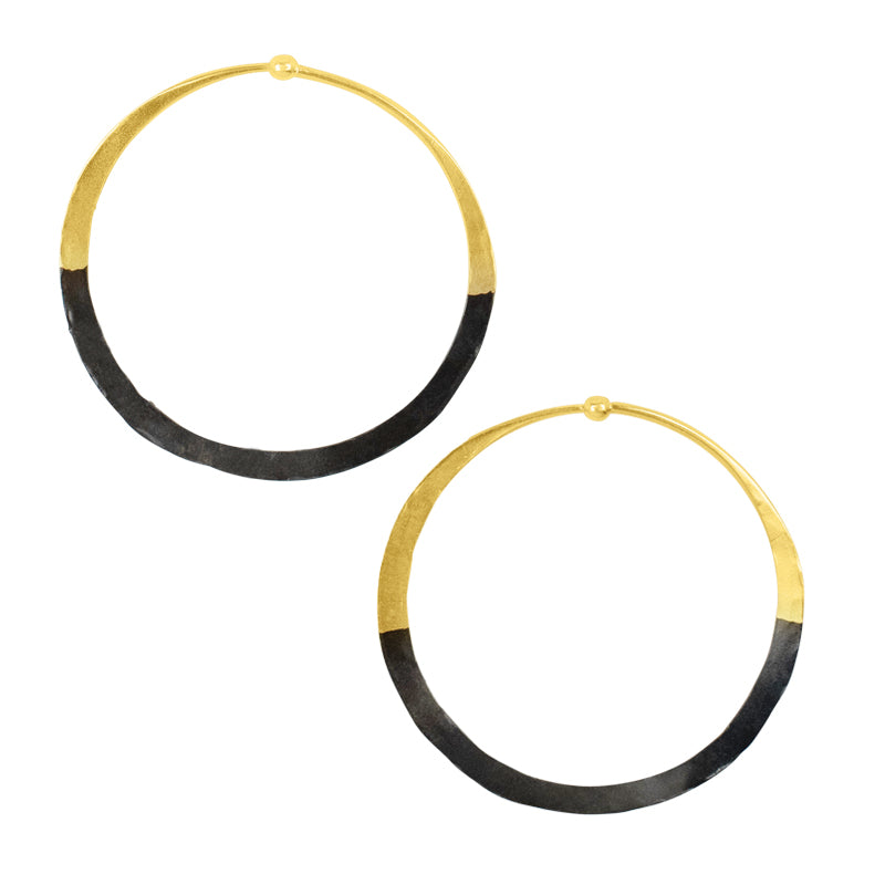 Rhodium Dipped Hammered Hoops in Gold - 2"