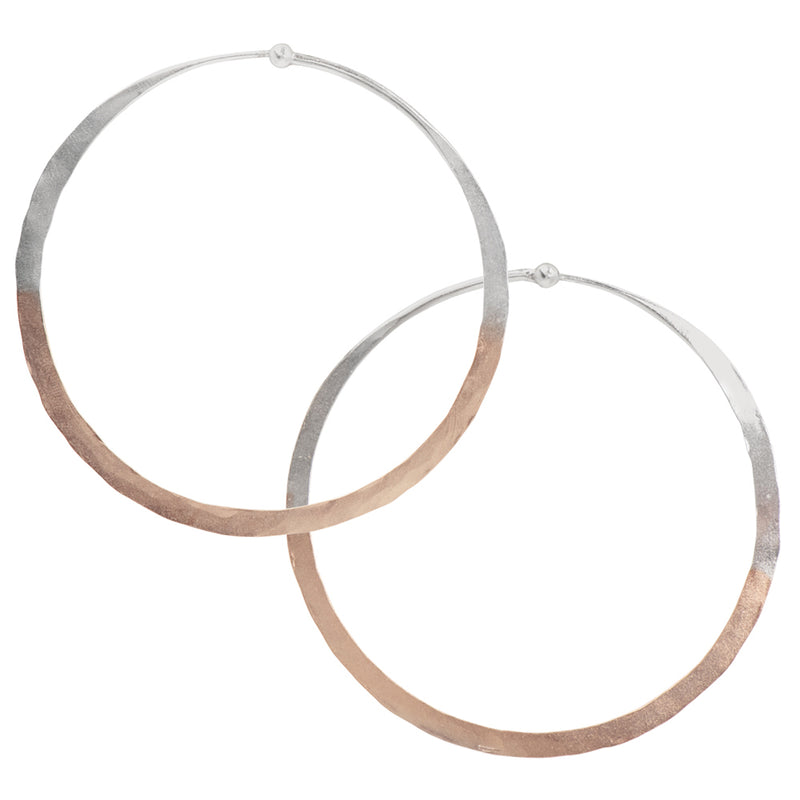 Rose Gold Dipped Hammered Hoops - 2  1/2"
