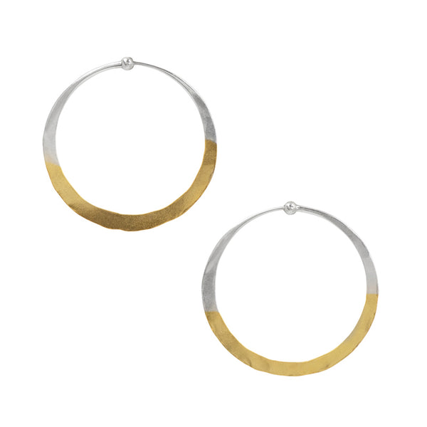 Gold Dipped Hammered Hoops - 1 1/2"
