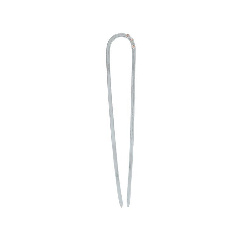 Stone Trio Hair Pin in Silver & Pink Opal