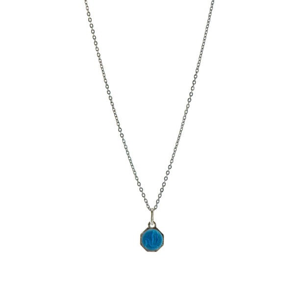 Blue Enamel Vintage Saint Necklace -  #50