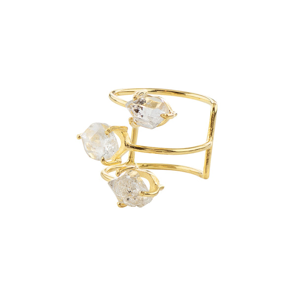 Herkimer Trio Cage Ring in Gold
