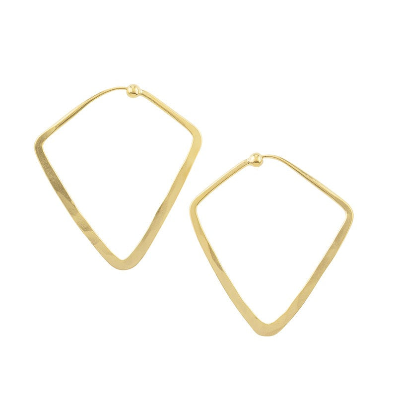 Hammered Diamond Hoops in Gold - 1 ½"