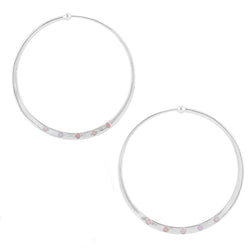 Stone Studded Hoops in Pink Opal and Silver - 2"