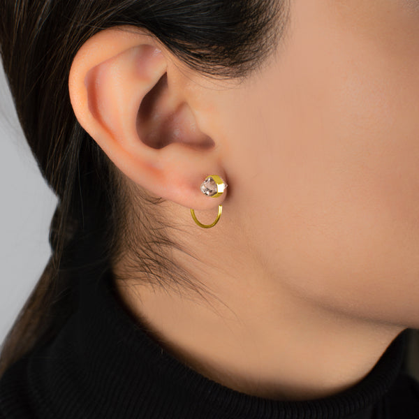 Banded Herkimer Diamond Huggies in Gold