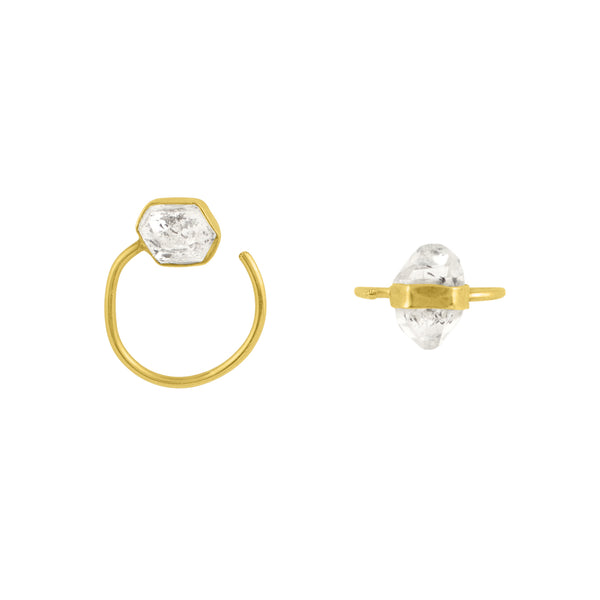 Banded Herkimer Diamond Huggies in Gold