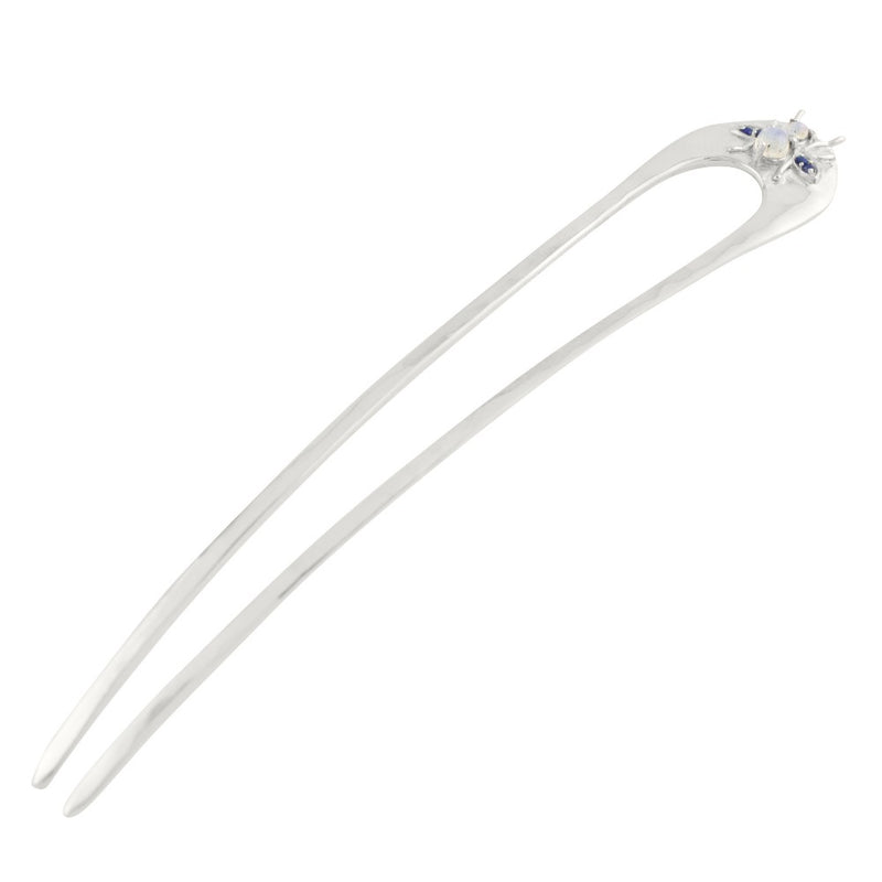 Arc Jeweled Cornu Hair Pin in Silver with Moonstone and Lapis