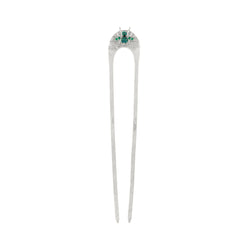 Arc Jeweled Cornu Hair Pin in Silver with Chrysocolla and Chrysoprase