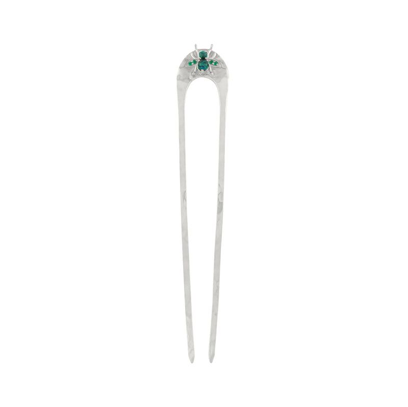 Arc Jeweled Cornu Hair Pin in Silver with Chrysocolla and Chrysoprase