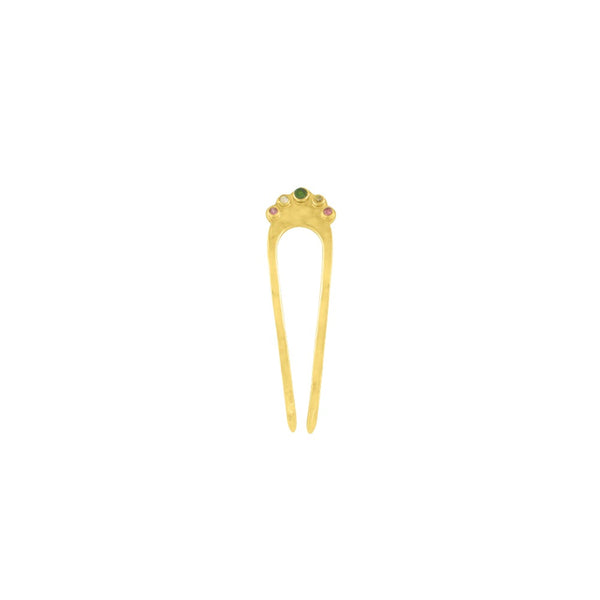 Jeweled Fado Hair Pin in Gold & Tourmaline - Small