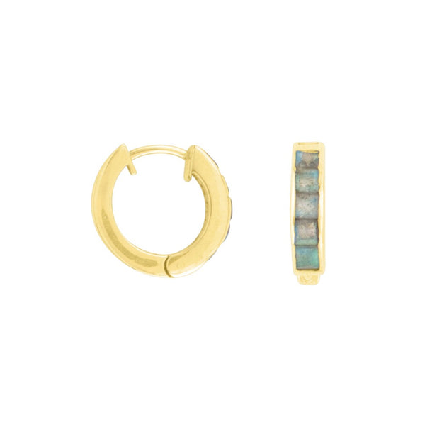 Labradorite Clicker Hoops in Gold