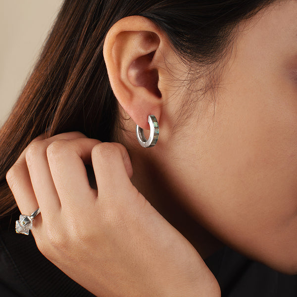 Labradorite Clicker Hoops in Gold