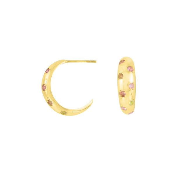Starlight Studded Post Hoops in Gold & Tourmaline