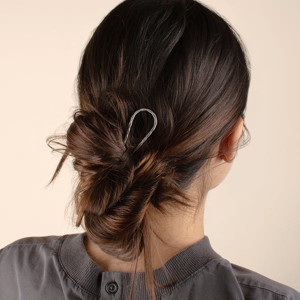 Hand-Tooled Hair Pin in Silver