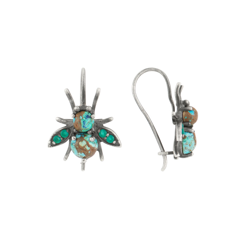 Jeweled Cornu Earrings in Chrysocolla and Chrysoprase