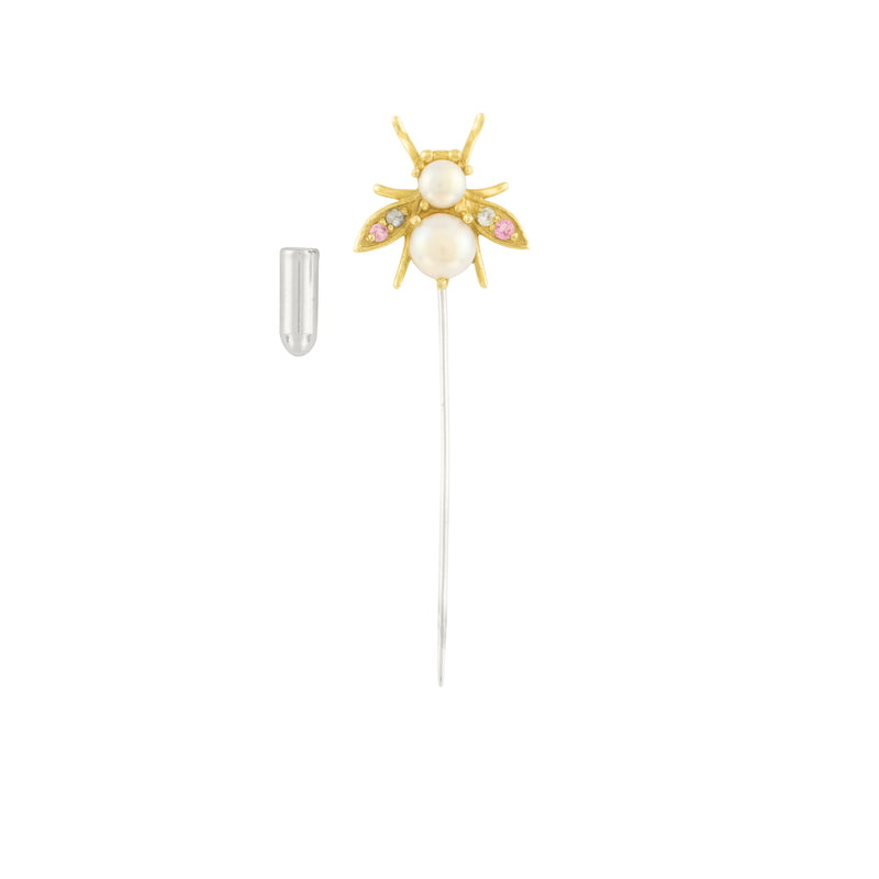Jeweled Cornu Stick Pin - Pearl & Tourmaline