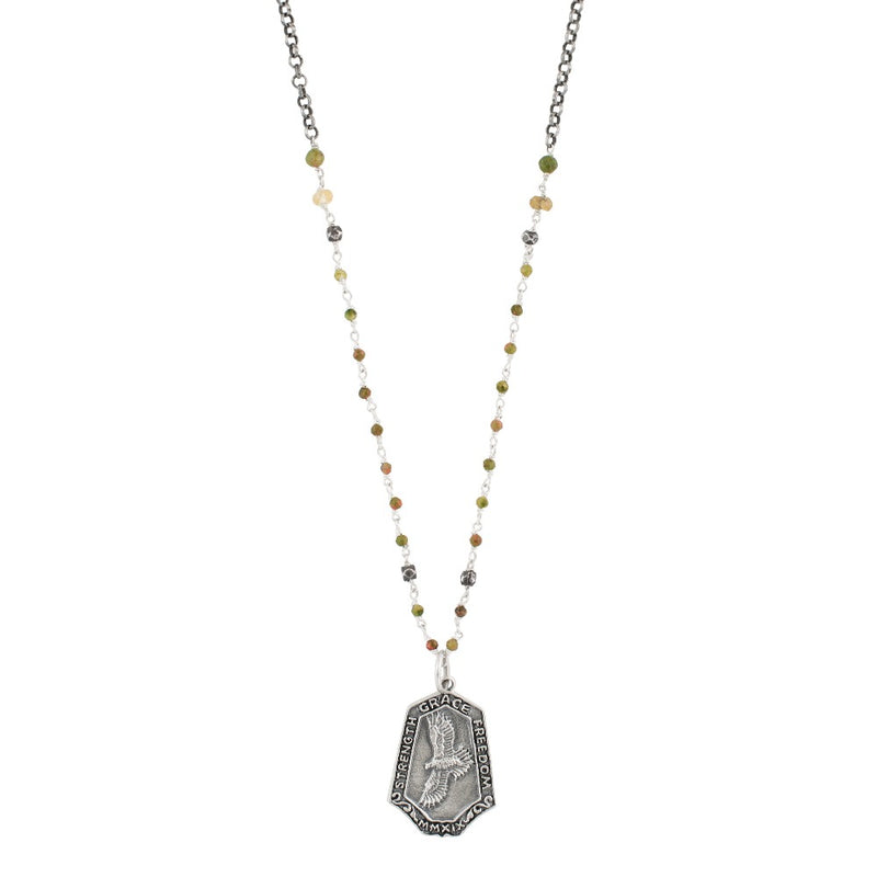 Hawk Nature Saint Necklace on Rosary Chain