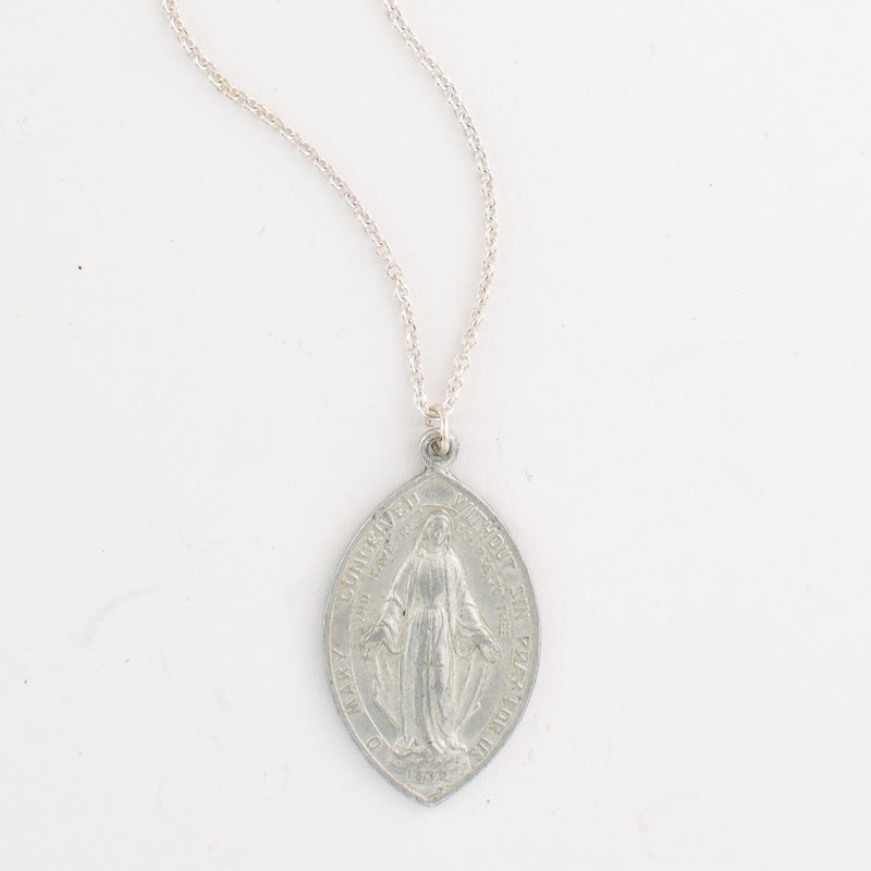 Vintage Miraculous Mary Aluminum Medal Necklace - v137-2