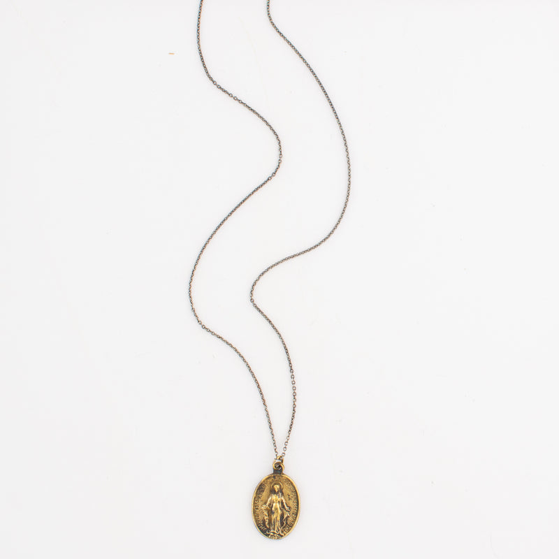 Vintage Miraculous Mary Medal Necklace v180