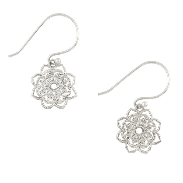 Petite Open Heart Mandala Earrings in Silver