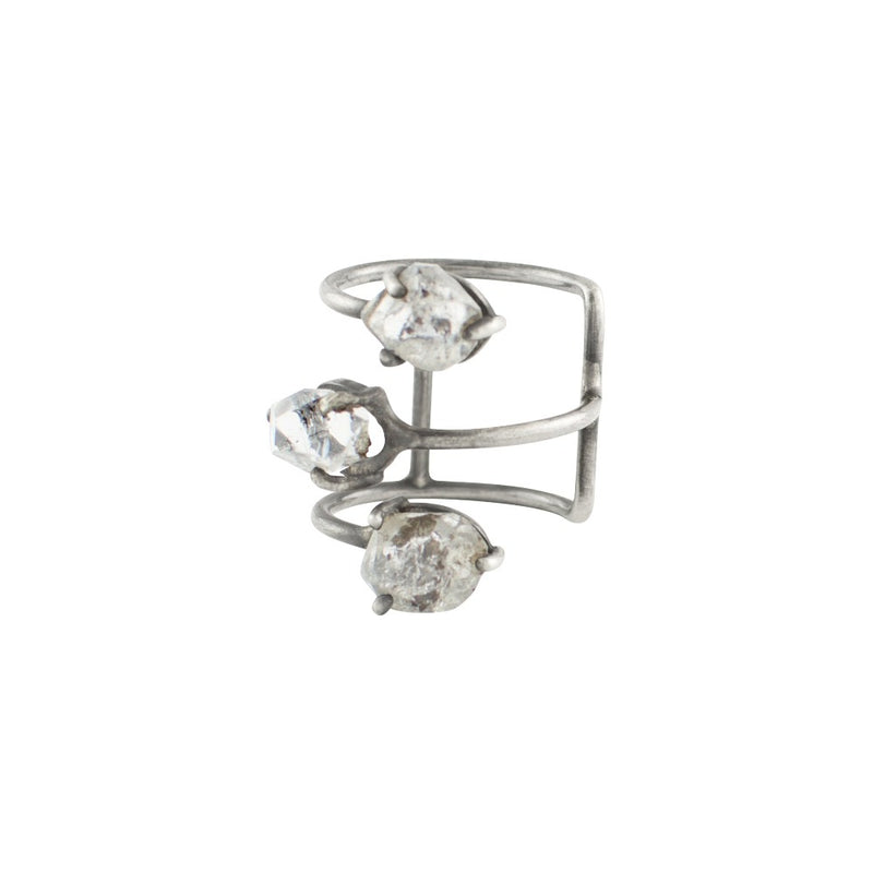 Herkimer Trio Cage Ring - Antiqued Silver