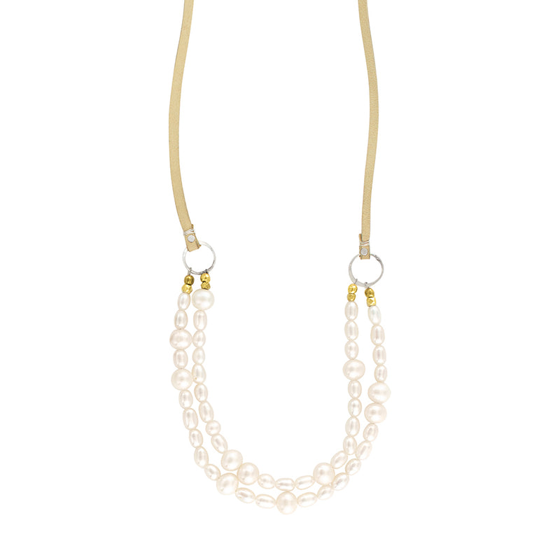 Double Strand Pearl & Leather Necklace