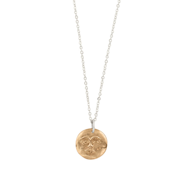 Moon Face Mini Musing Necklace in Bronze