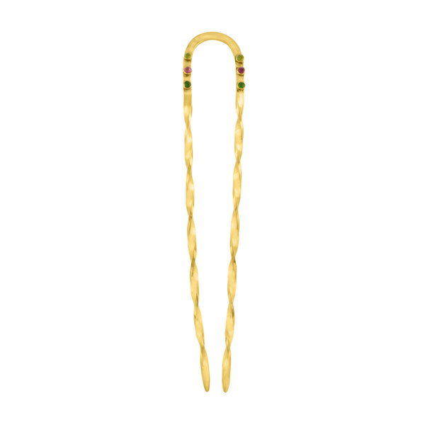 Effortless Stony Hair Pin in Tourmaline and Gold