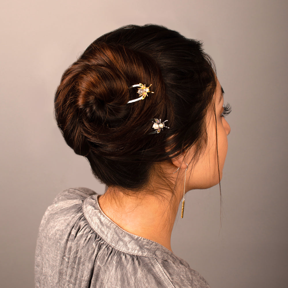 Jeweled Cornu Hair Pin in Pearl & Tourmaline - FINAL SALE