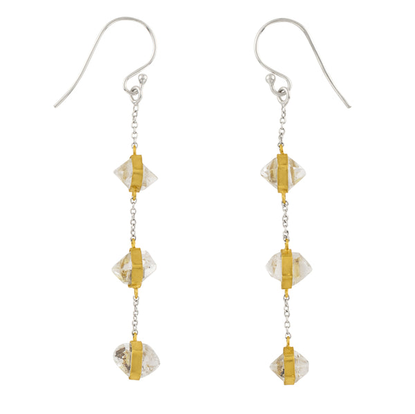 Herkimer Drop Earrings - 3-stone