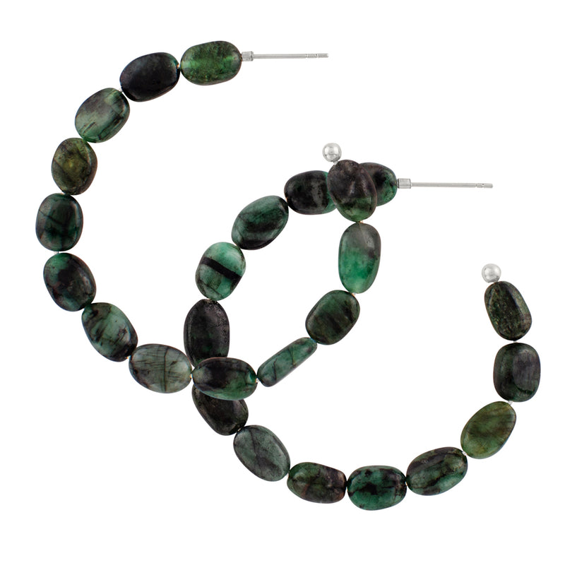 Superpower Stone Hoops in Natural Emerald - Large