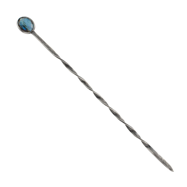 Cut Stone Hair Stick in Labradorite & Antiqued Silver - Large