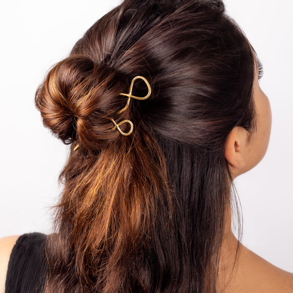 Hourglass Hair Pin in Bronze & Rhodium Dip - Large