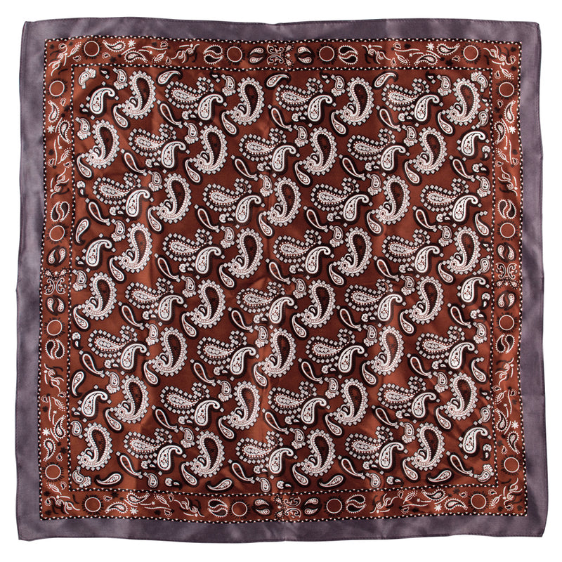 Bordered Silk Paisley Scarf - Copper & Pewter
