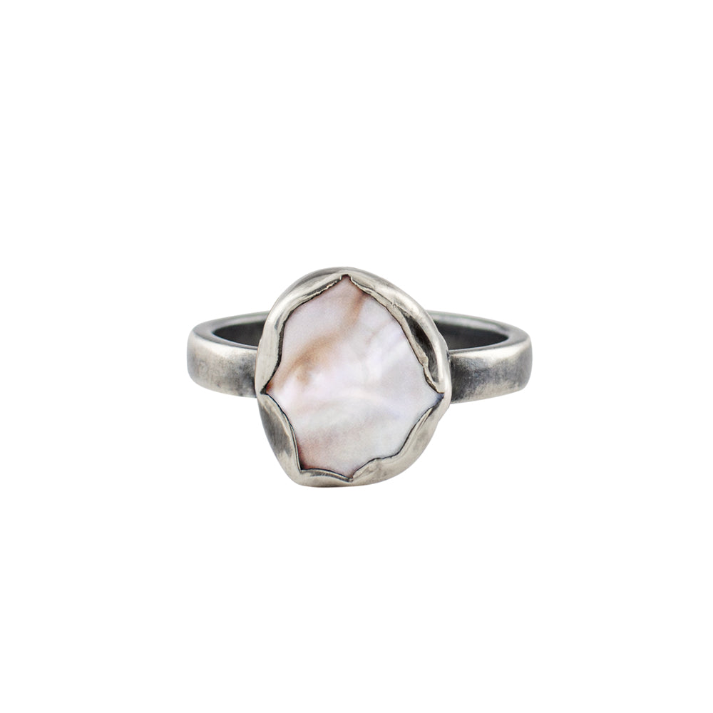 Baroque Pearl Protector Ring in Antiqued Silver - FINAL SALE