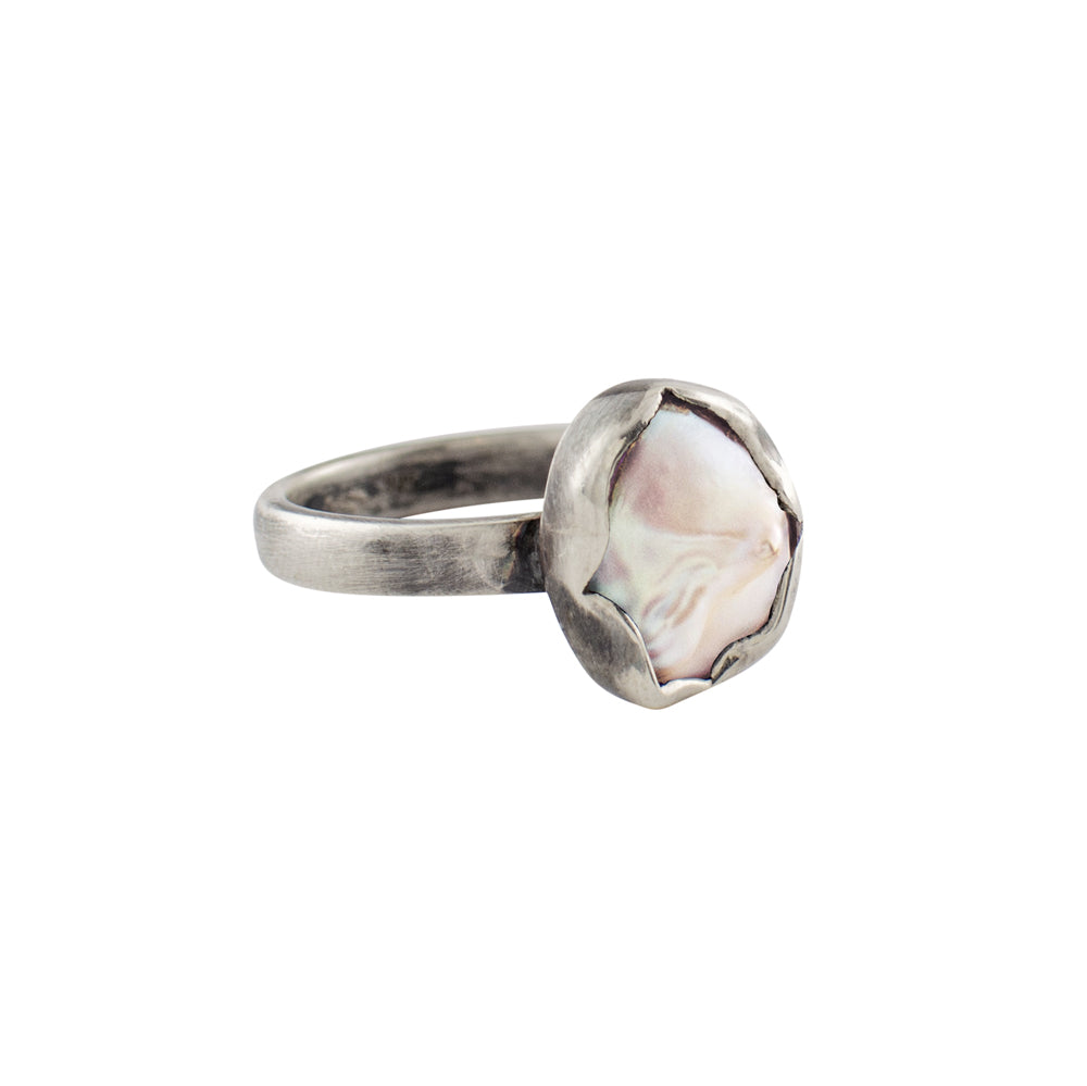 Baroque Pearl Protector Ring in Antiqued Silver - FINAL SALE