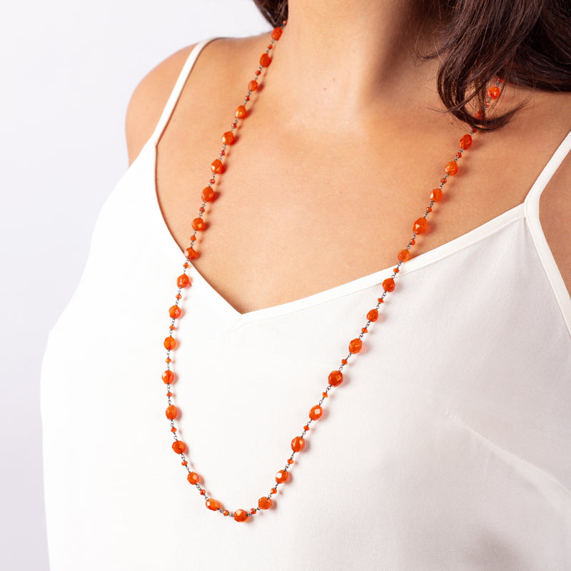 Stone Strand Necklace - Carnelian -32"